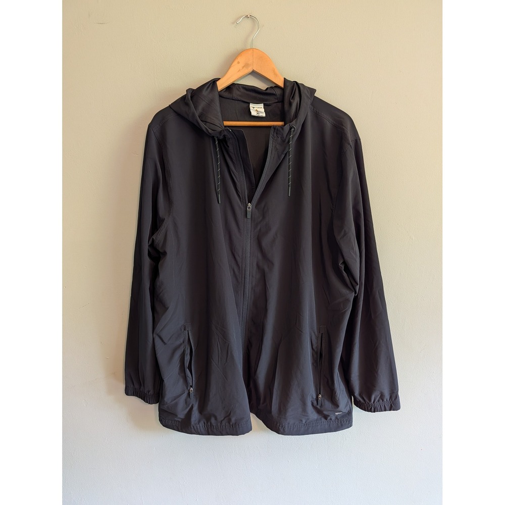 Voyager Mens XL Black Hooded Windbreaker Full Zip Stretch Jacket Recycled Blend